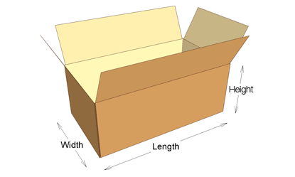 illustration of a 3D mailing box showing its dimensions